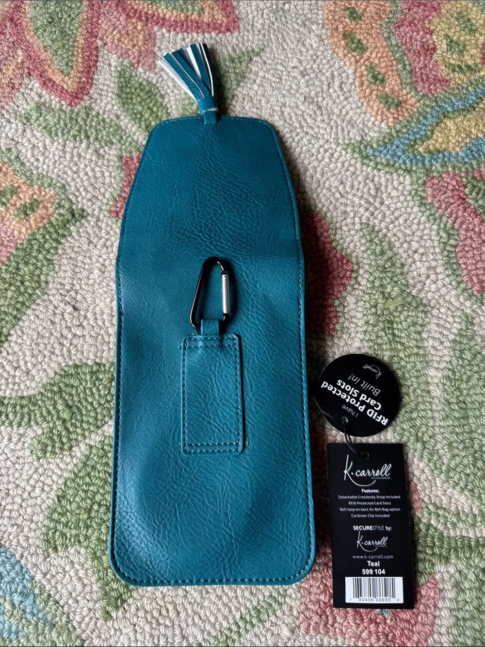 K. Carroll SecureStyle Teal Crossbody Phone Pouch with Tassel NWT